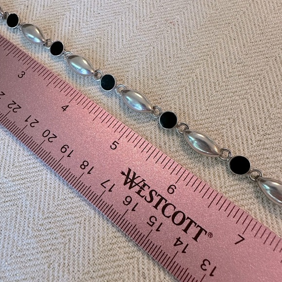 Vintage Mexico 925 Black Onyx Toggle Clasp Bracelet Sterling Silver Signed 7 1/4 - Picture 8 of 13